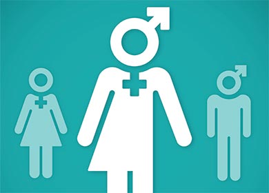 Graphic image showing outlines of people and male/female symbols as their heads.