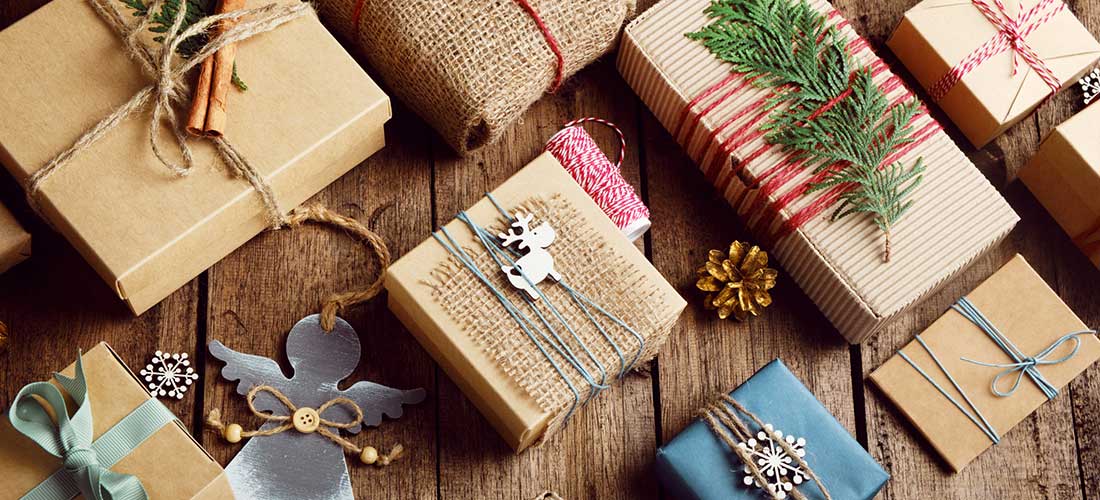 Group of wrapped gift boxes.