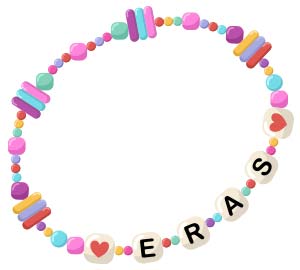 A friendship bracelet with beads that read E R A S