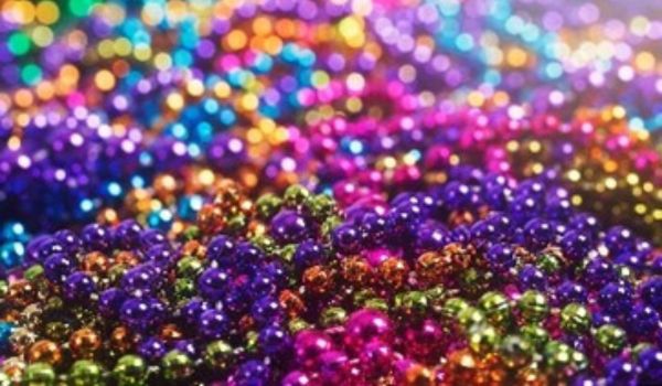 Colorful, shiny beads in shades of multiple colors