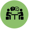 Two people talking at a table graphic.